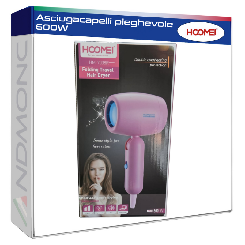 Asciugacapelli pieghevole da viaggio 600W - hoomei hm-7038R