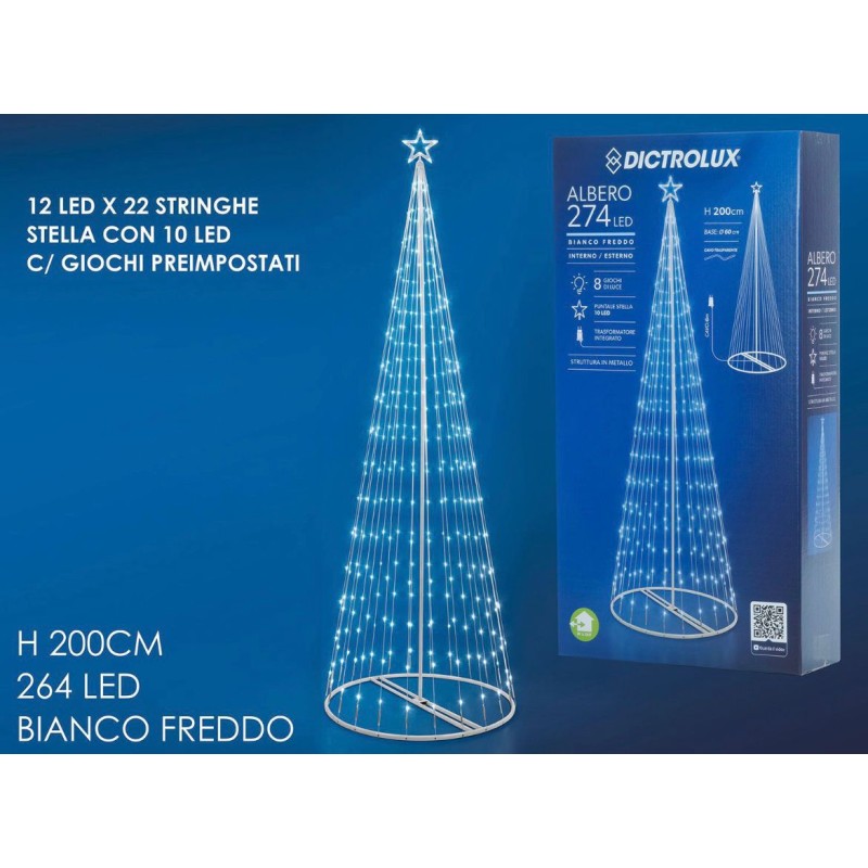 Albero di Natale Luminoso a Cono 274 LED h200cm bianco