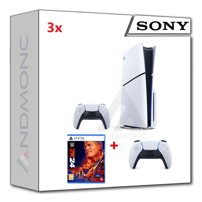 PS5 Console 1TB Standard Slim White + PS5 WWE 2K24 + dualsense