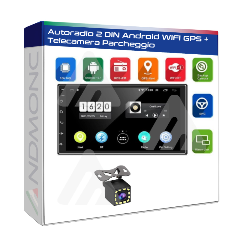 Autoradio Android 7" wifi gps bluetooth usb 2din + telecamera Parcheggio