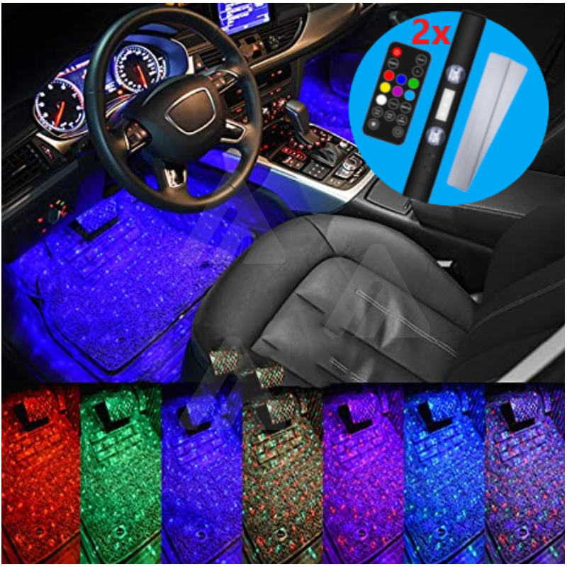 2x LED luce ambientale interna auto USB RGB senza fili