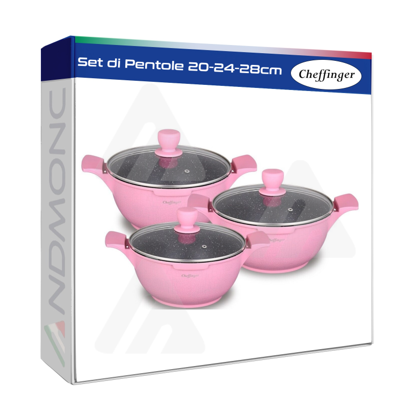 Set di Pentole 20-24-28cm Cheffinger Rosa 6 pezzi