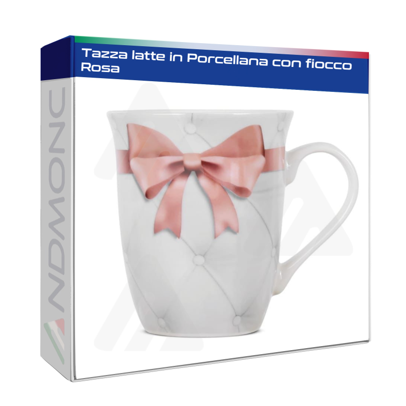 Tazza latte in Porcellana con fiocco Rosa 12,5x9x10,5cm