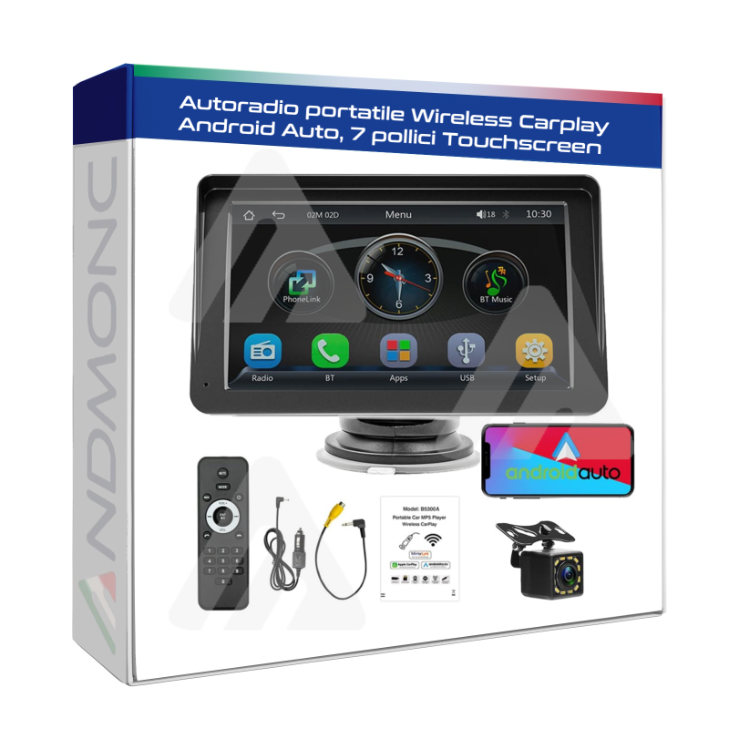 Autoradio portatile Wireless Carplay Android Auto, 7 pollici Touchscreen