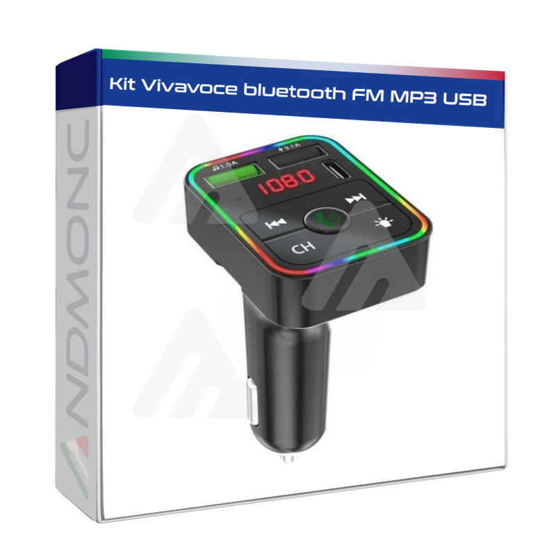 Kit Vivavoce bluetooth FM MP3 USB per Auto smartphone caricabatterie CAR F2