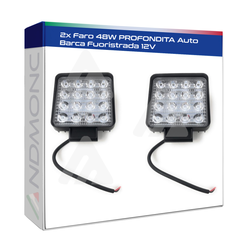 2x Faro 48W PROFONDITA Auto Barca Fuoristrada 12V Quadrato 16 LED 6000K IP67 Slim